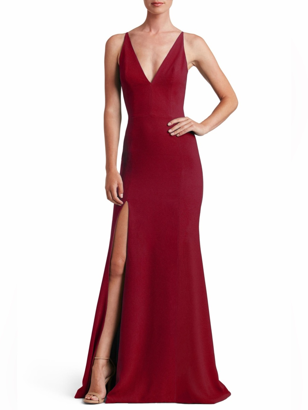 Dress The Population Iris Slit Crepe Gown NEW